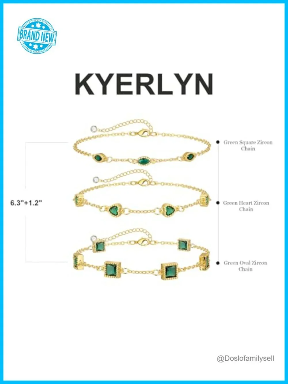 14K Gold Plated Dainty Link Bracelet Set with Green CZ Stones Stackable Jewelry